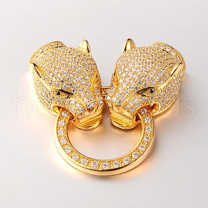 Brass Micro Pave Cubic Zirconia Fold Over Clasps ZIRC-M043-G-02-RS-1