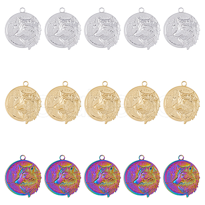 DICOSMETIC 18Pcs 3 Colors 304 Stainless Steel Pendants STAS-DC0013-38-1