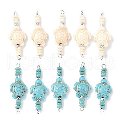 10Pcs 2 Colors Dyed Synthetic Turquoise Turtle Rondelle Beaded Connector Charms PALLOY-JF04013-1
