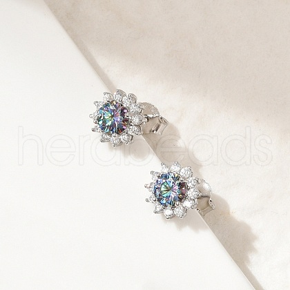 925 Sterling Silver Micro Pave Clear Cubic Zirconia Stud Earrings EJEW-U042-03P-1