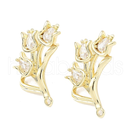 Brass Micro Pave Clear Cubic Zirconia Stud Earring Findings KK-Z106-02G-08-1