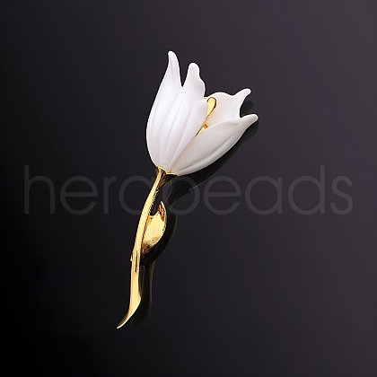 White Champaca Alloy Resin Brooch for Backpack Clothes  PW-WGA49BC-01-1