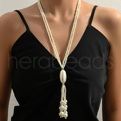Plastic Pearl Beaded Tassel Y Necklaces for Women FS-WG09D66-04-1