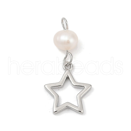 Natural Cultured Freshwater Pearl & Brass Pendants KK-U062-06P-1