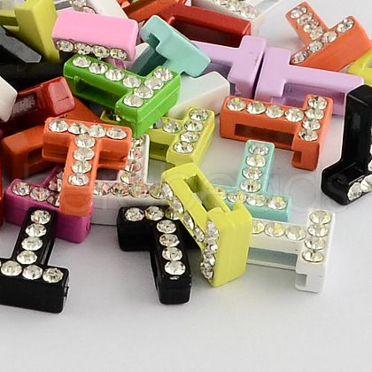 Mixed Color Zinc Alloy Grade A Rhinestone Letter Slide Charms ALRI-S130-T-1