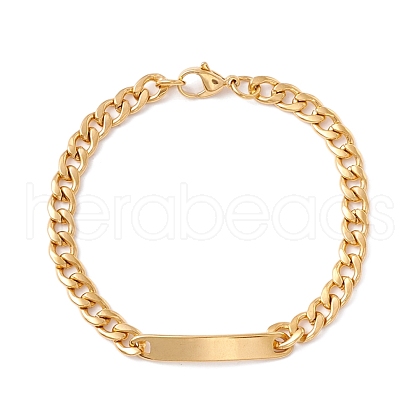 Ion Plating(IP) 304 Stainless Steel Curb Chain with Bar Link Bracelet for Men Women BJEW-F428-01B-G-1