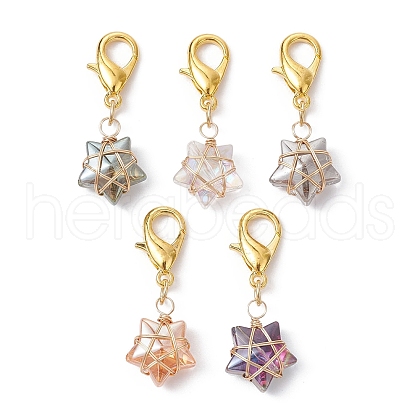 Copper Wire Wrapped Electroplated Glass Star Pendant Decoration HJEW-JM01487-02-1