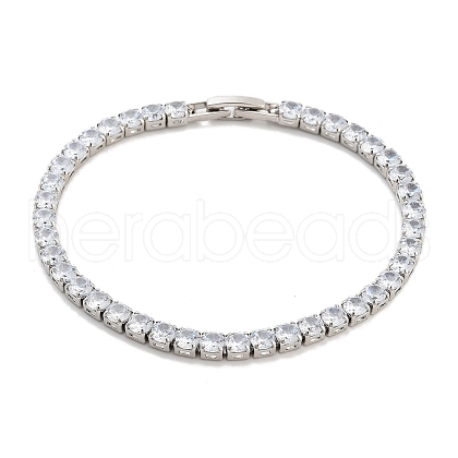 Brass Pave Clear Cubic Zirconia Flat Round Link Bracelets BJEW-B094-04P-1
