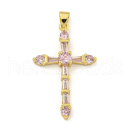 Cross Rack Plating Brass Cubic Zirconia Pendants KK-Z053-13G-03-1