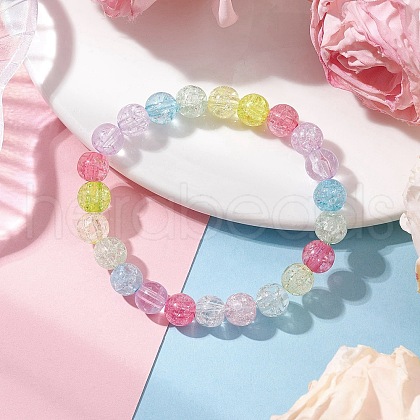Kids Round Acrylic Beaded Stretch Bracelets BJEW-JB11558-05-1