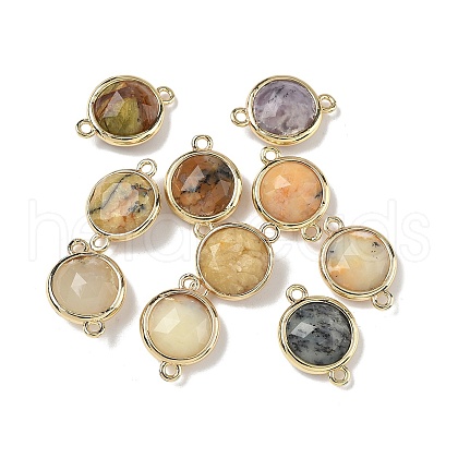 Brass Pave Natural Yellow Opal Faceted Flat Round Connector Charms G-U028-04G-11-1