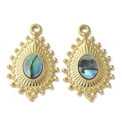 Teardrop 304 Stainless Steel Natural Paua Shell/White Shell Pendants STAS-U037-09G-02-1
