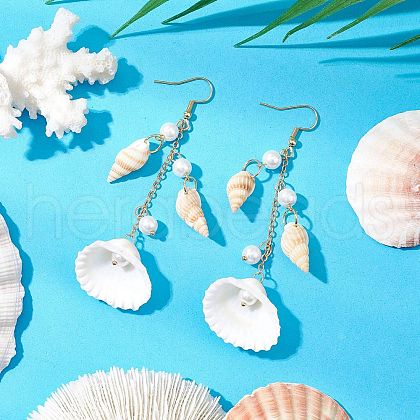 304 Stainless Steel Shell Shape Dangle Earrings EJEW-JE06382-02-1