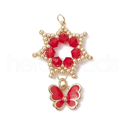 Glass Seed Beaded Flower Pendants PALLOY-MZ00623-04-1