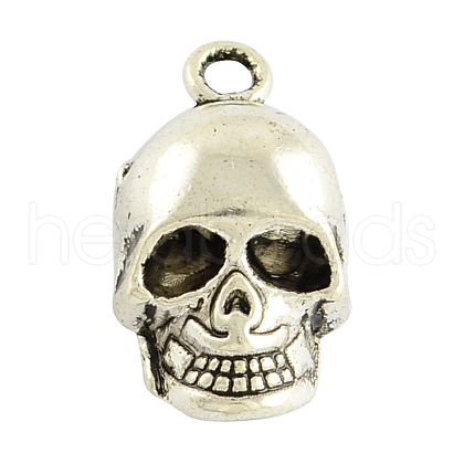 Halloween Tibetan Style Alloy Skull Pendants TIBEP-2884A-AS-LF-1