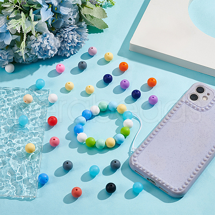   8 Sets 8 Styles Round Food Grade Eco-Friendly Silicone Beads Set SIL-PH0001-16-1