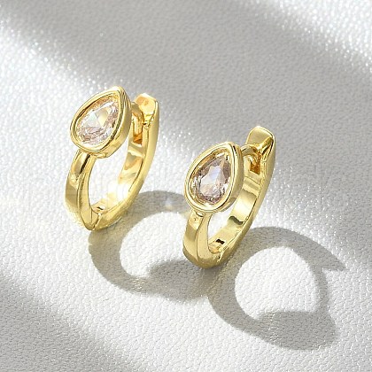Teardrop Brass Micro Pave Clear Cubic Zirconia Hoop Earrings EJEW-D311-132G-1