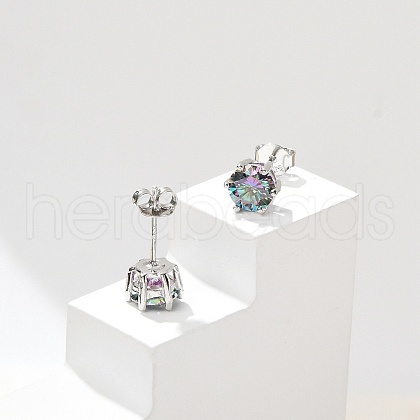 925 Sterling Silver Moissanite Rhinestone Stud Earrings EJEW-U042-05P-04-1