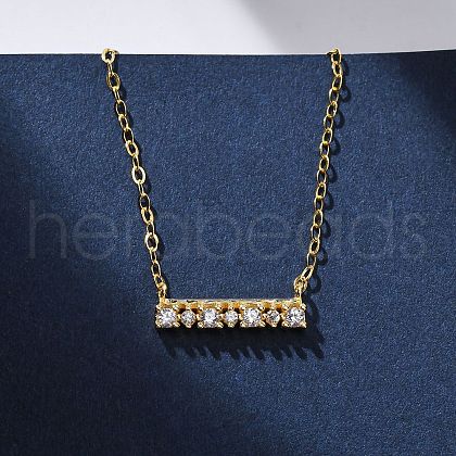 925 Sterling Silver Micro Pave Clear Cubic Zirconia Rectangle Pendant Necklaces for Women NJEW-D316-02G-1