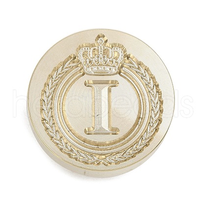 Golden Tone Crown Initial Wax Seal Brass Stamp Heads AJEW-A065-01I-1
