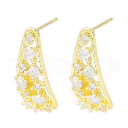 Brass Pave Clear Cubic Zirconia Stud Earring Findings KK-F875-03G-1