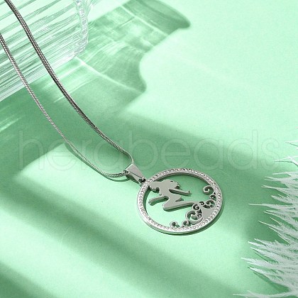 304 Stainless Steel Crystal Rhinestone Ring with Mermaid Pendant Necklaces for Women NJEW-P327-02P-1