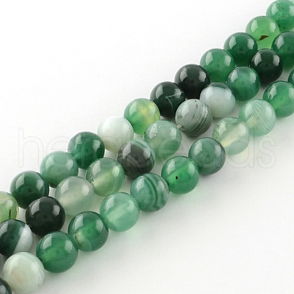 Dyed Natural Striped Agate/Banded Agate Round Bead Strands X-G-R342-8mm-06-1