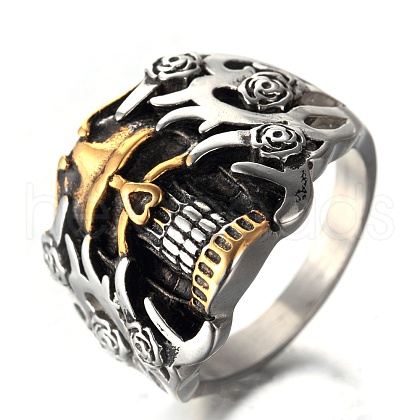 Two Tone Skull Head Men's Stainless Steel Finger Ring PW-WG11803-02-1