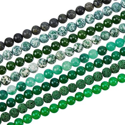 Olycraft 8 Strands 8 Style Frosted Natural Mixed Gemstone Round Beads Strands G-OC0002-06-1