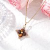 Natural Tiger Eye & Glass Seed Beaded Star Pendant Necklaces NJEW-MZ00108-02-1