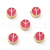 Flat Round with Peace Sign Brass Enamel Beads KK-G419-05G-2