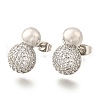 Rack Plating Brass Micro Pave Clear Cubic Zirconia Round Ball Stud Earring EJEW-H099-09P-1-1