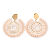 Woven Glass & Brass Beaded Flat Round Dangle Stud Earrings with Vacuum Plating 304 Stainless Steel Pins EJEW-A105-01G-1