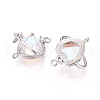 Brass Pave Clear AB Glass Cubic Zirconia Heart Planet with Star Connector Charms KK-N267-04G-2
