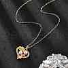 Brass Micro Pave Clear Cubic Zirconia Heart with Leaf Pendant Neckalces for Women NJEW-S448-11G-2