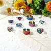 9Pcs 9 Style Rainbow Color 304 Stainless Steel Heart & Star & Word Love Cuff Rings RJEW-SZ0001-20-4