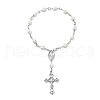 Acrylic Round with Cross Pattern Beaded Charm Bracelets for Women BJEW-JB11347-3
