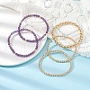 5Pcs 5 Style Natural Amethyst & Brass Beaded Stretch Bracelets Set for Women BJEW-JB09663-01-2