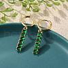 Oval 304 Stainless Steel Green Cubic Zirconia Tassel Hoop Earrings EJEW-Z094-02G-2