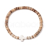 2Pcs Cross Natural Coconut & Synthetic Turquoise Beads Stretch Bracelets for Men BJEW-JB11389-3