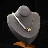 304 Stainless Steel & Plastic Pearl Butterfly Pendant Necklaces NJEW-U023-01G-3