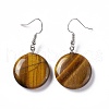 Natural Tiger Eye Flat Round Dangle Earrings EJEW-D188-03P-07-2