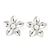 Brass ABS Plastic Imitation Pearl Flower Stud Earrings EJEW-S258-02P-3