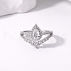 Brass Micro Pave Cubic Zirconia Double Layer Finger Rings IQ6889-8-3