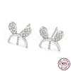 Rhodium Plated Rabbit Ear 925 Sterling Silver Micro Pave Clear Cubic Zirconia Stud Earring Findings STER-Q192-23P-1