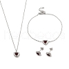 Heart 304 Stainless Steel Micro Pave Cubic Zirconia Pendant Necklaces & Bracelets & Stud Earrings Sets for Women SJEW-C004-13P-02-1