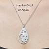 201 Stainless Steel Hollow Teardrop with Star Pendant Necklace NJEW-OY001-73-3