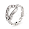 Rack Plating Brass Clear Cubic Zirconia Belt Shape Open Cuff Rings for Women KK-S371-06P-1