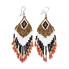 Glass Seed Braided Rhombus with Tassel Chandelier Earrings EJEW-H084-01P-1