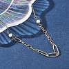 304 Stainless Steel & Glass Pearl Oval Link Chain Necklaces for Women NJEW-A045-04G-1-1